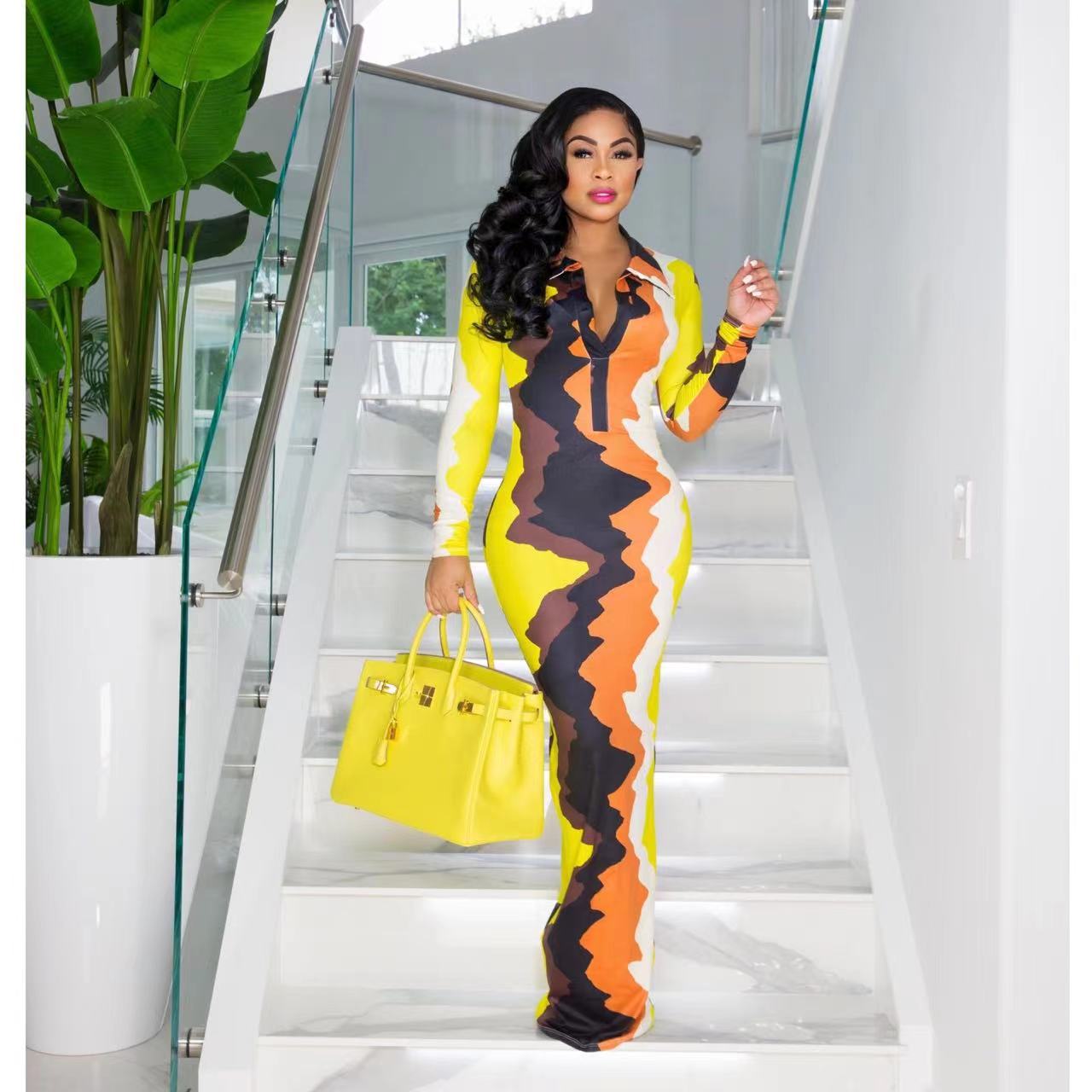 Fall/Winter Positioning Print Multicolor Tie Dye Dress