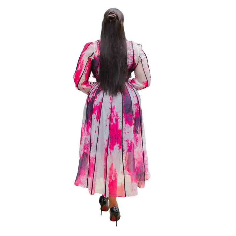 Women's Fashion Contrast Color Turndown Collar Elegant Shirt Dress 5