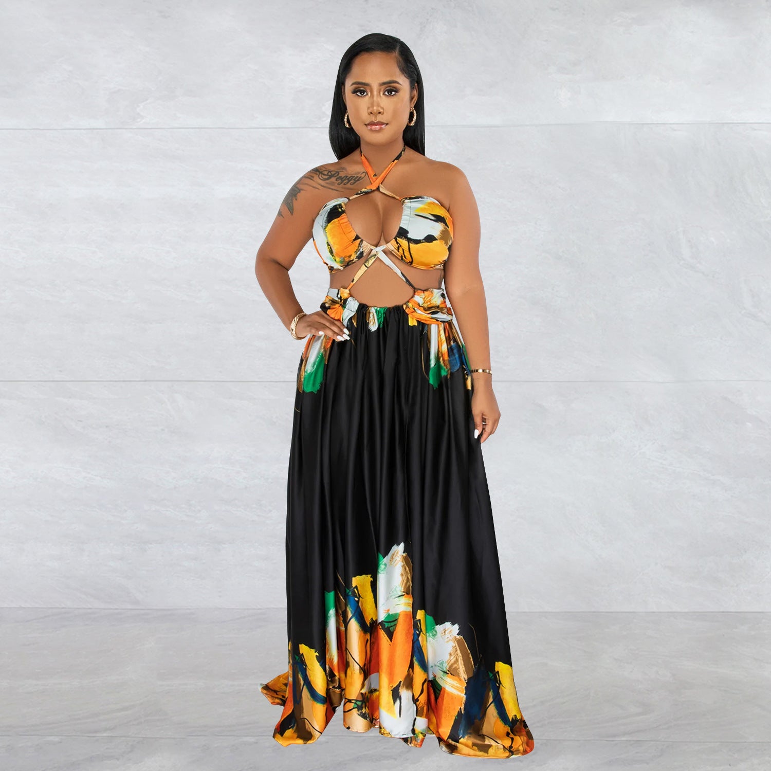 Women's Fashion Contrasting Color Sleeveless Wrap Maxi Dress 6