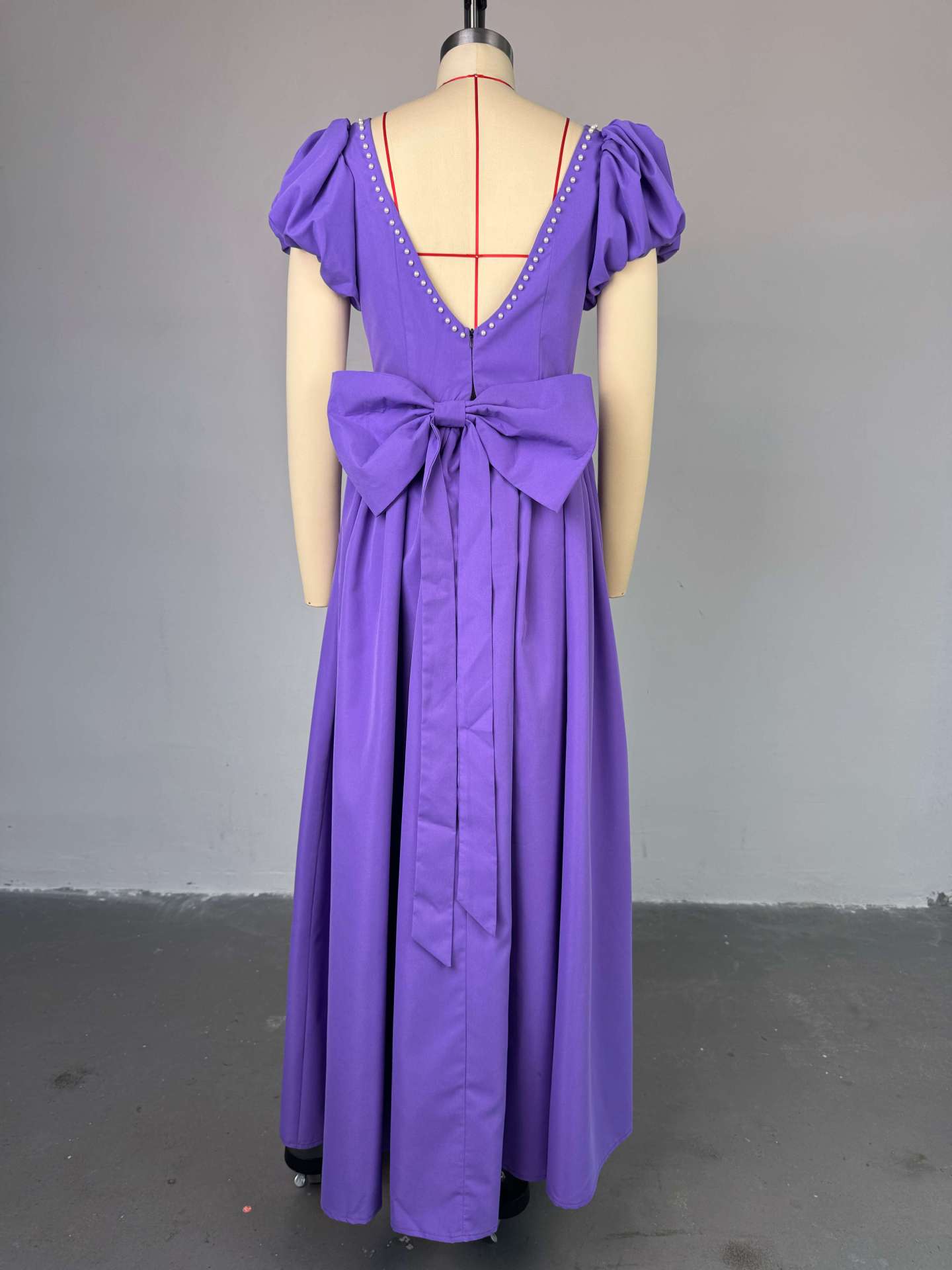 Women Spring Elegant Square Neck Beaded Bandage Dress 3