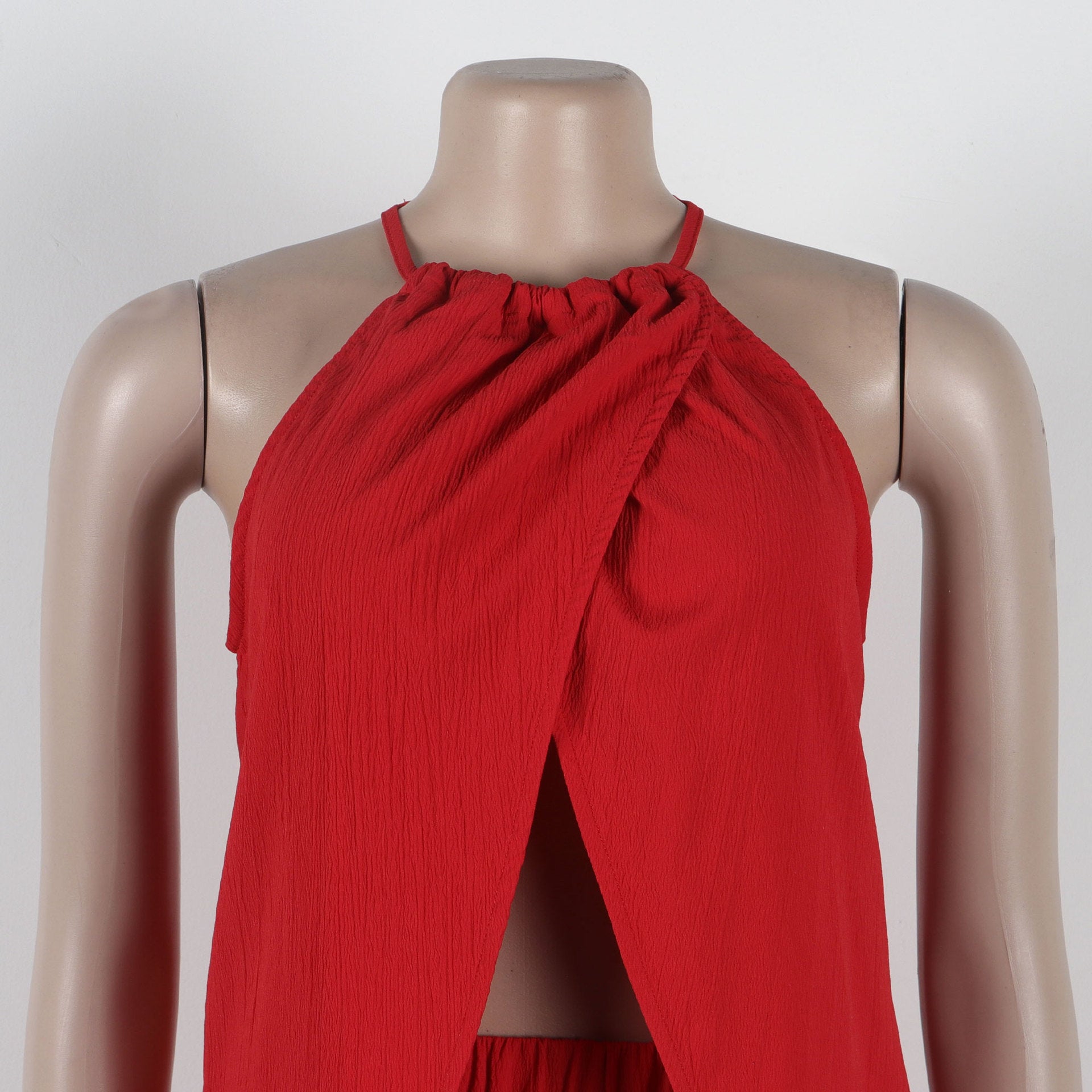 Women sexy solid slit halter neck lace-up sleeveless top and shorts two-piece set 17