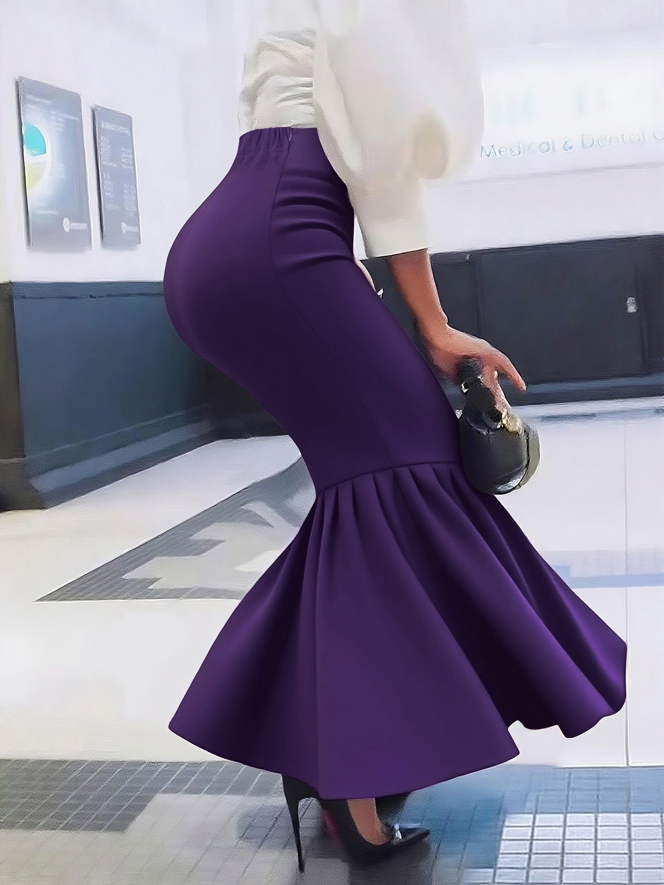 Plus-Size Women Solid Elegant Half-Sleeve Bodycon Maxi Dress 5