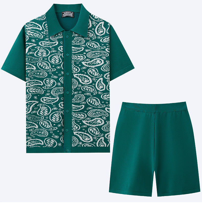 Men's Summer Knitting Polo Top and Shorts Two Piece 6