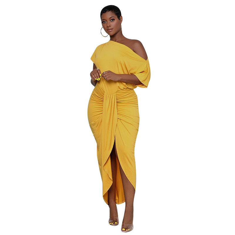 Women Slash Shoulder Irregular Maxi Dress 8