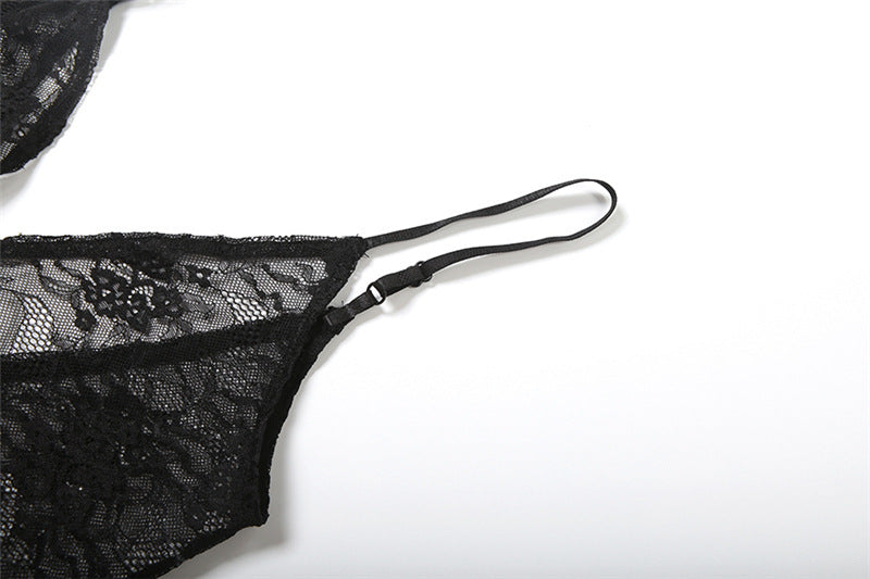 Autumn Women's Fashion Sexy Lace See-Through Low Back Strap Long Dress 11