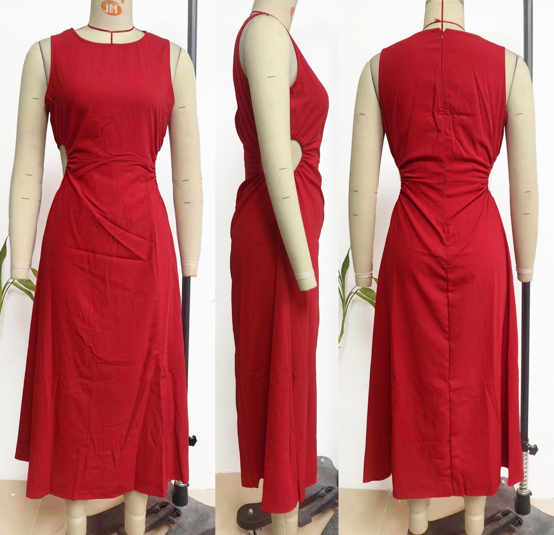 Women summer solid round neck dress 8