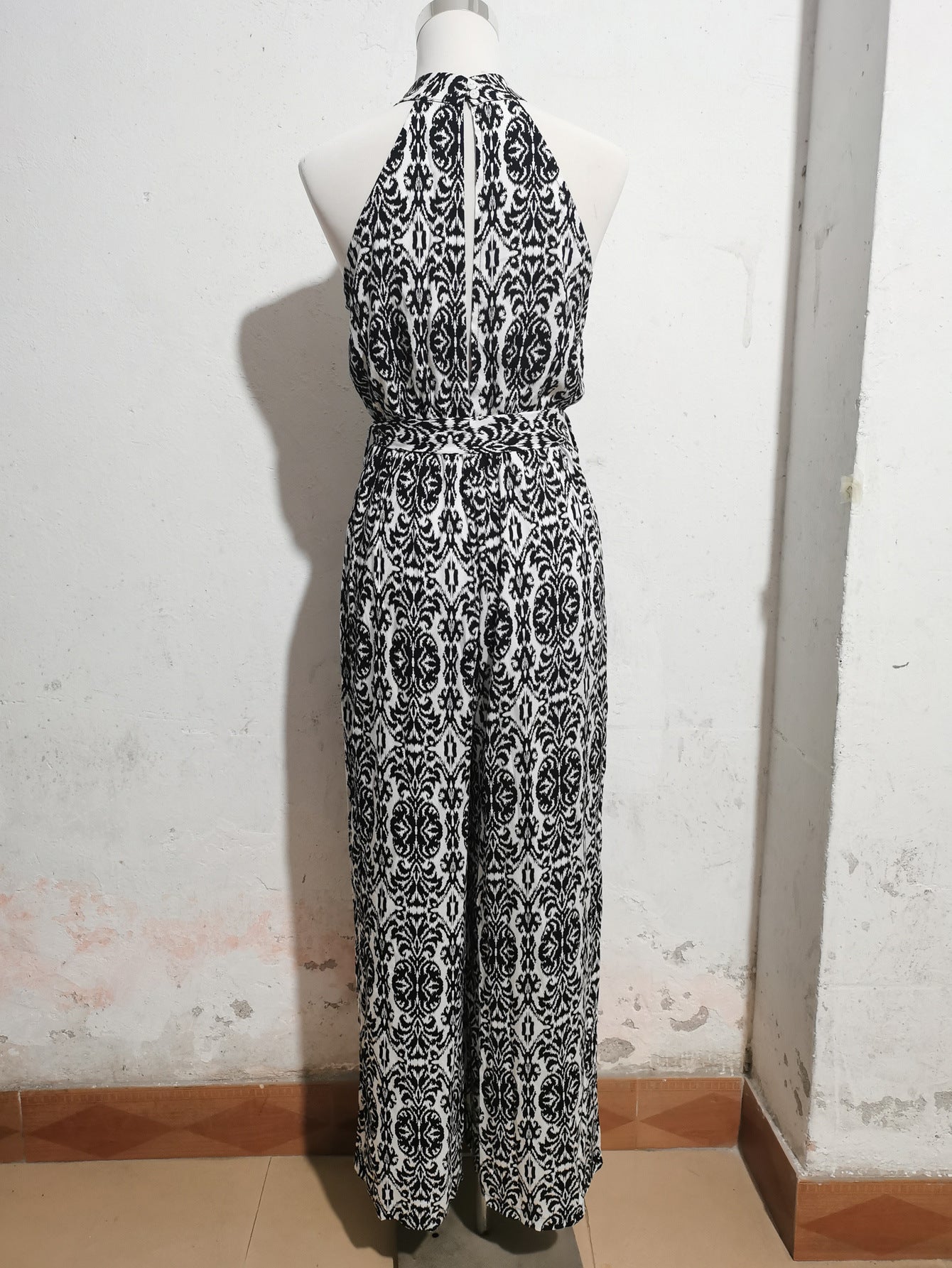 Boho Casual Halter Neck Slim Waist Wide Leg Jumpsuit 10