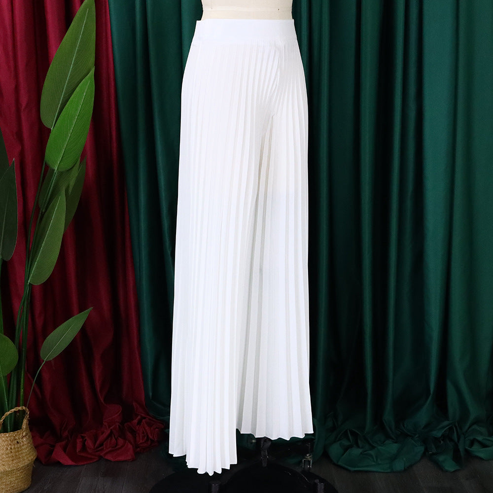 Ladies Summer Fashion Chic Pleated Pants High Waist Wide Leg Pants 33
