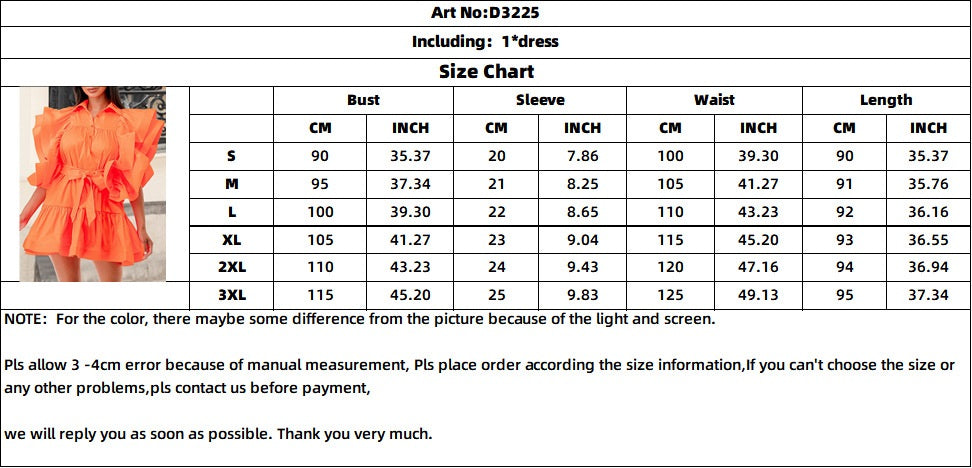 Plus Size Ladies' Fashion Turndown Collar Flying Sleeve A-Line Dress 16