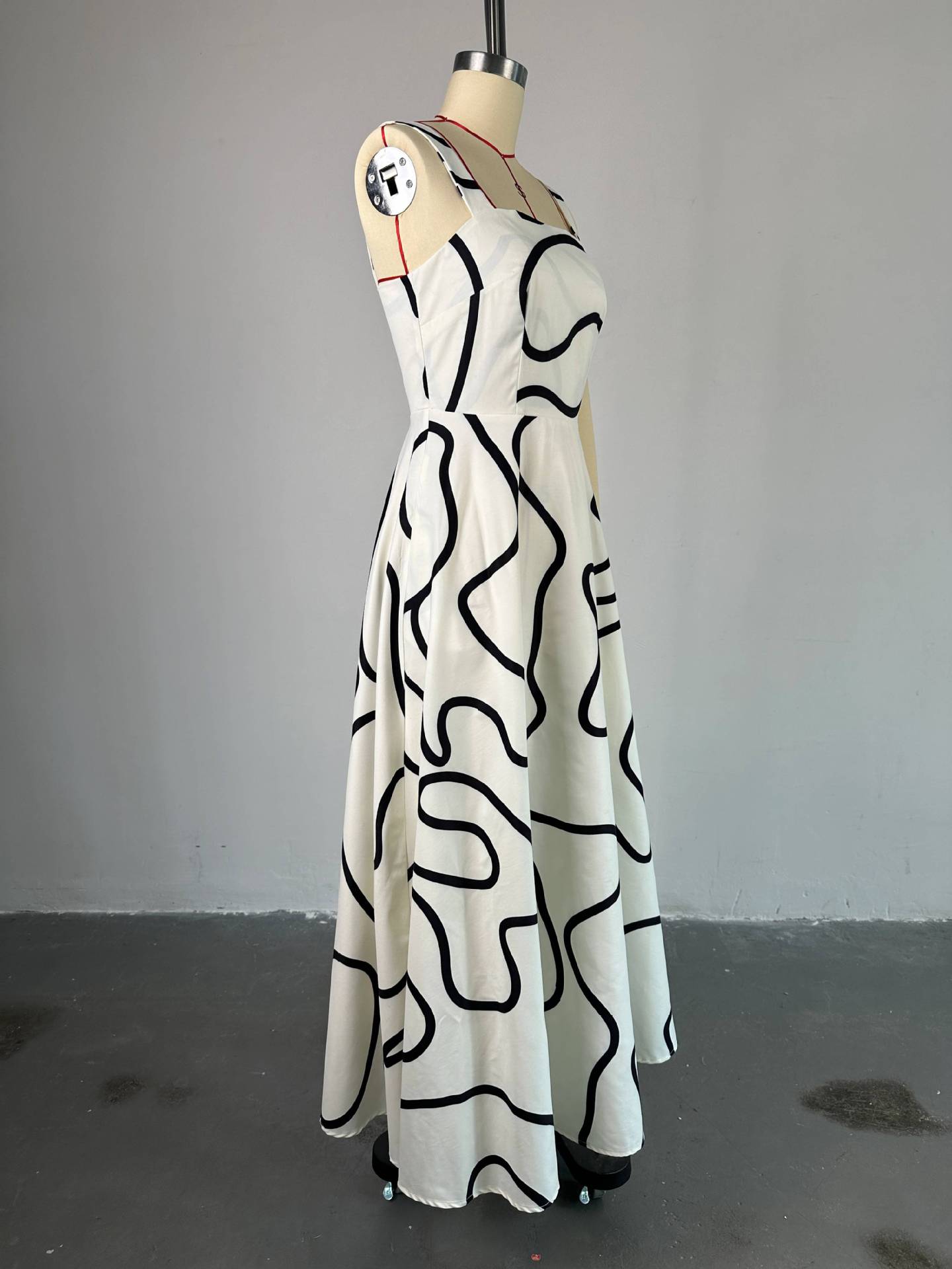 Women's Summer Fashion Strap Square Neck Printed Slim Waist A-Line Dress 8