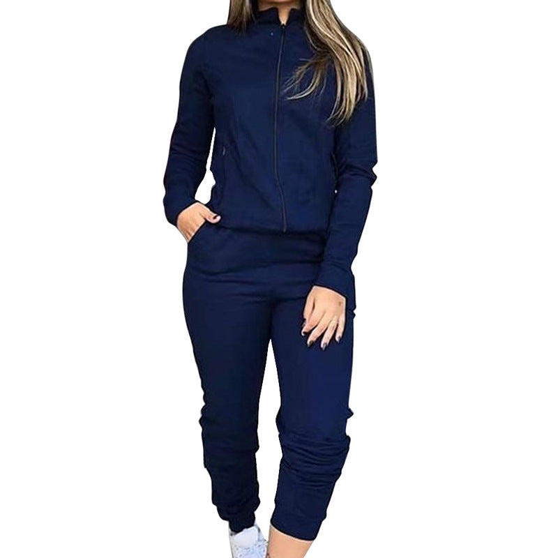 Women Casual Zipper Top and Pant Two-piece Set 8