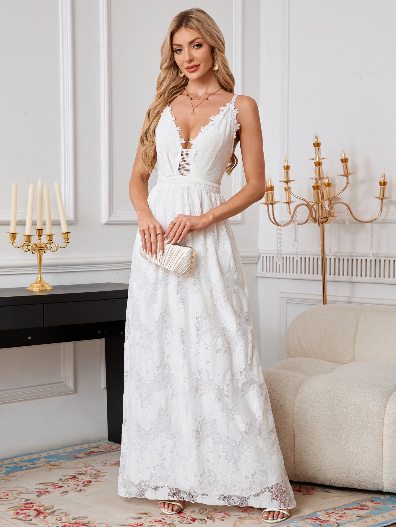 Women sexy lace suspender white wedding dress 5