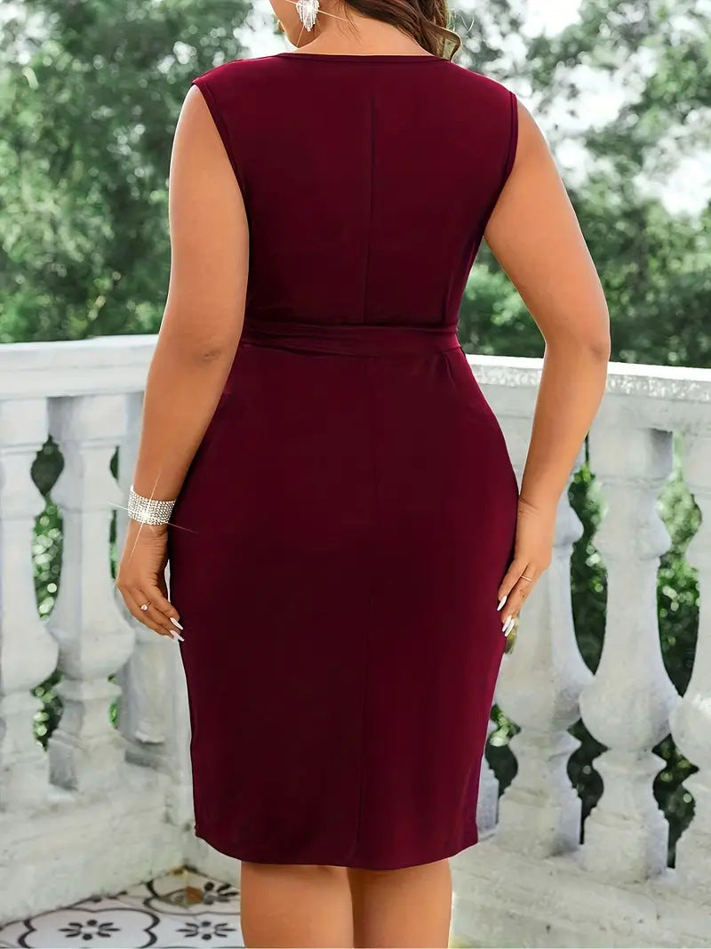 Plus Size Women V-neck pleated sexy dress 5