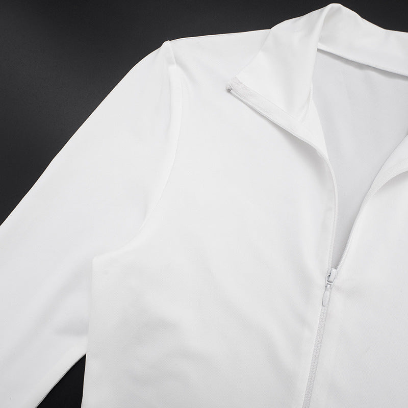 Women Autumn/Winter Stand Collar Zippered Top Shorts with Three-Piece Knee Pads 32