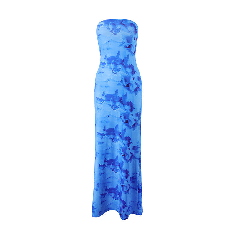 Women's Summer Strapless Printed Bodycon Long Dress 8