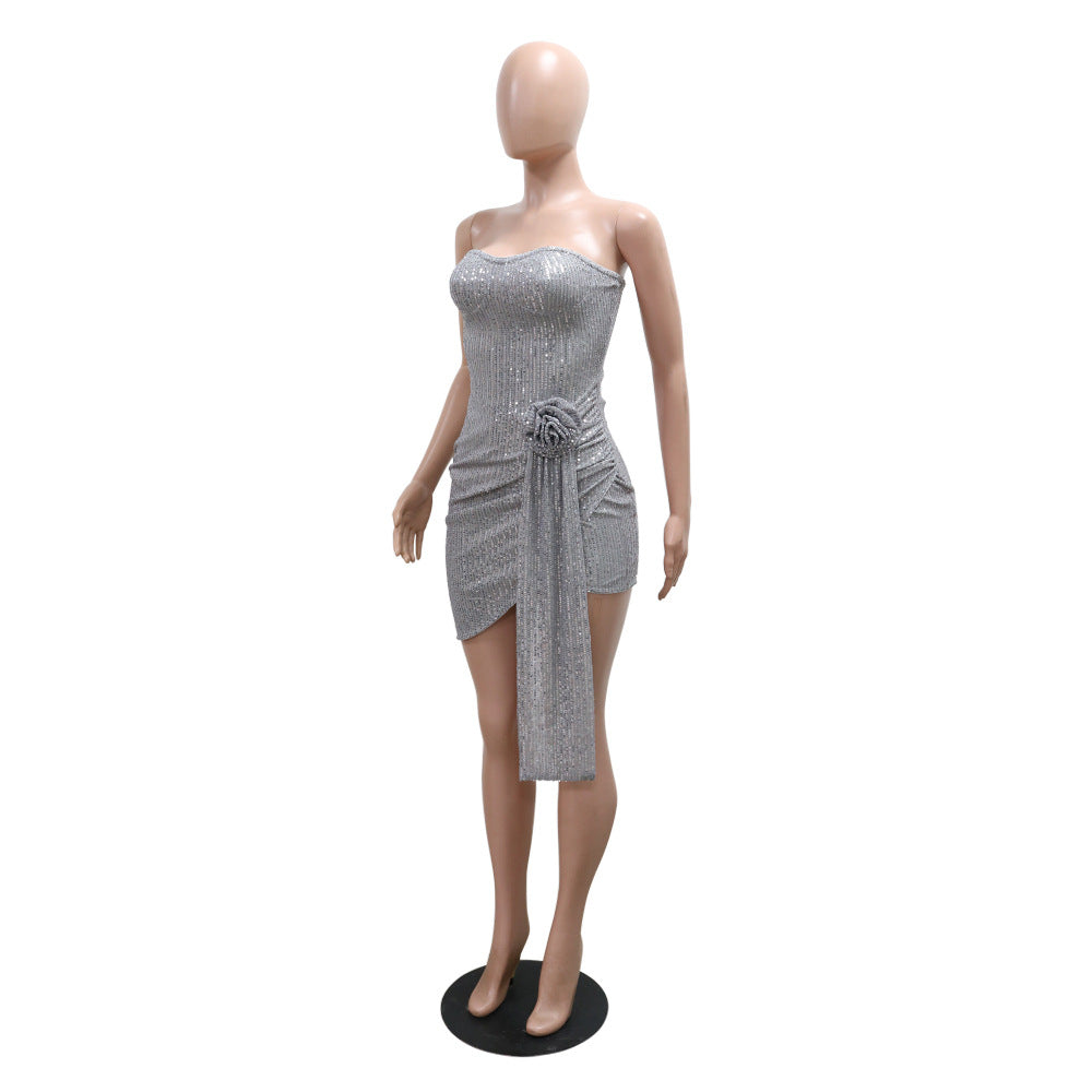 Women sequined party gathering Strapless Bodycon dress 9