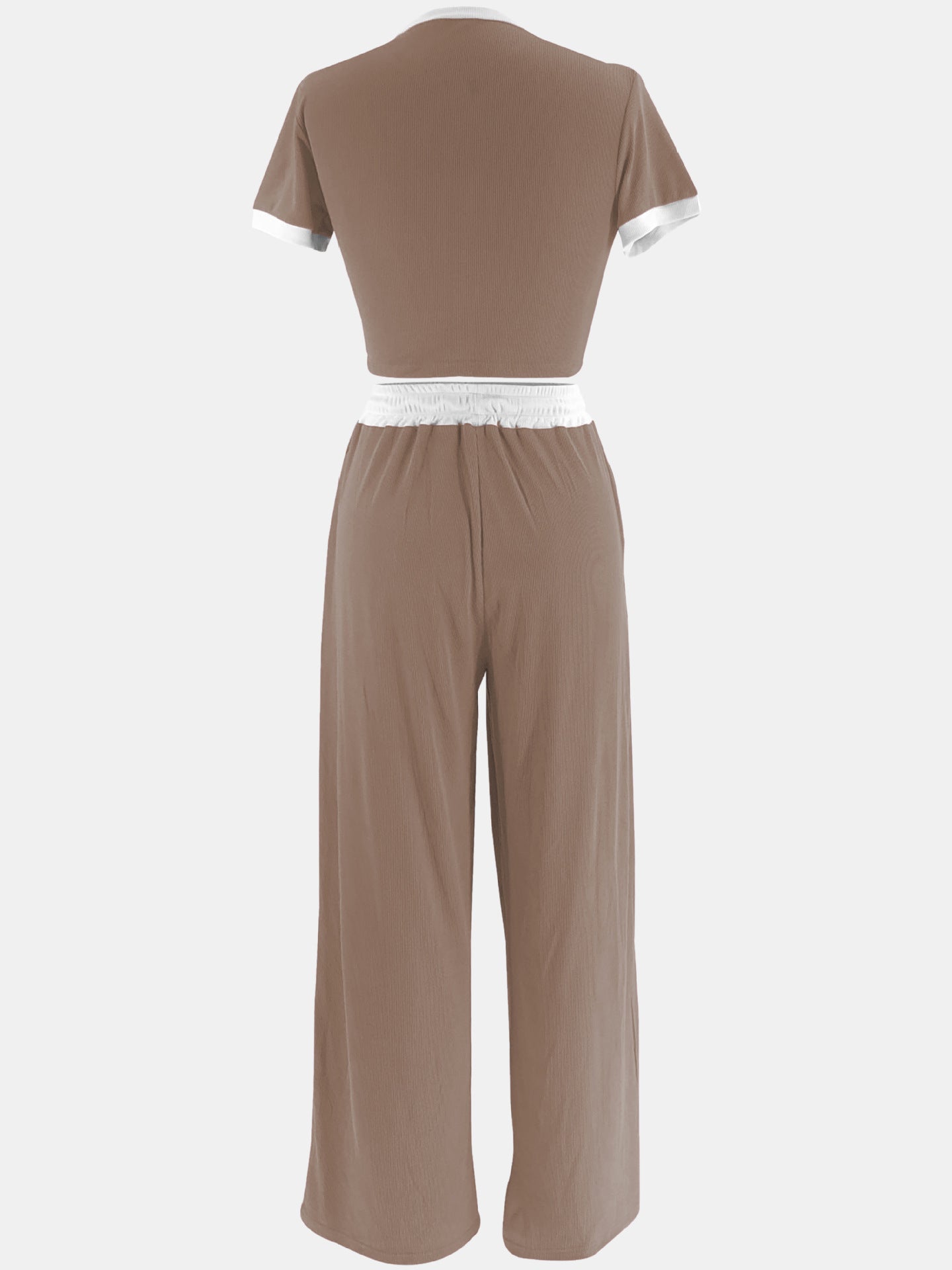 Women's Casual Street Contrast Color Round Neck Short Sleeve Two Piece Pants Set 19