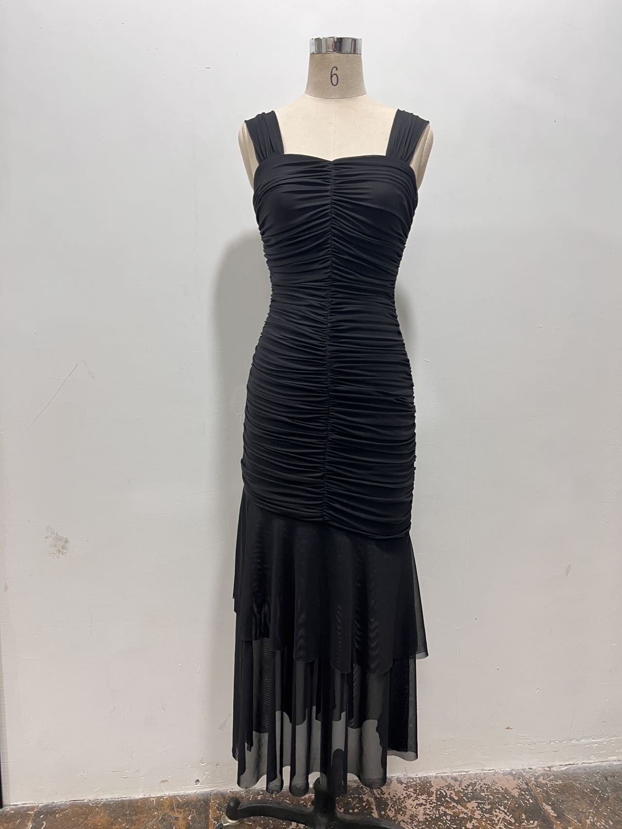 Fashionable Sexy Strap Mesh Patchwork Pleated Fishtail Dress 12