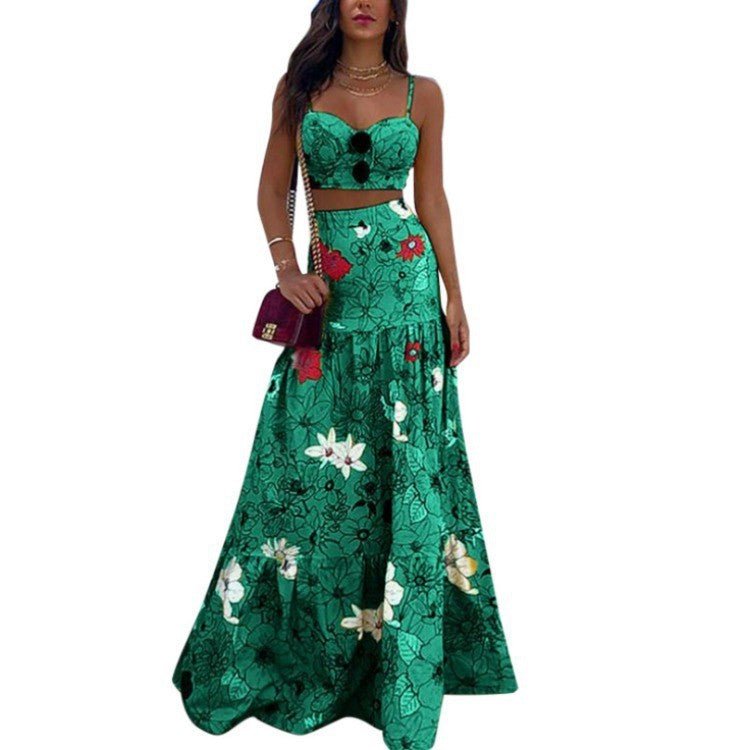 Spring Summer Printed Strap Two-Piece Skirt Set 6