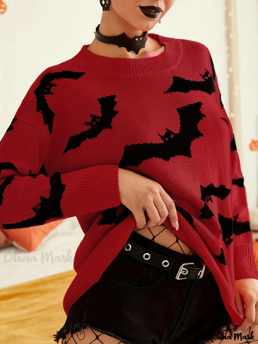 Autumn Winter Women's Long Sleeve Halloween Jacquard Knitting Sweater 6