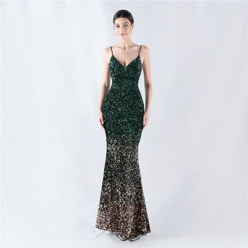 Gradient Sequins Sexy Strap Evening Dress 15
