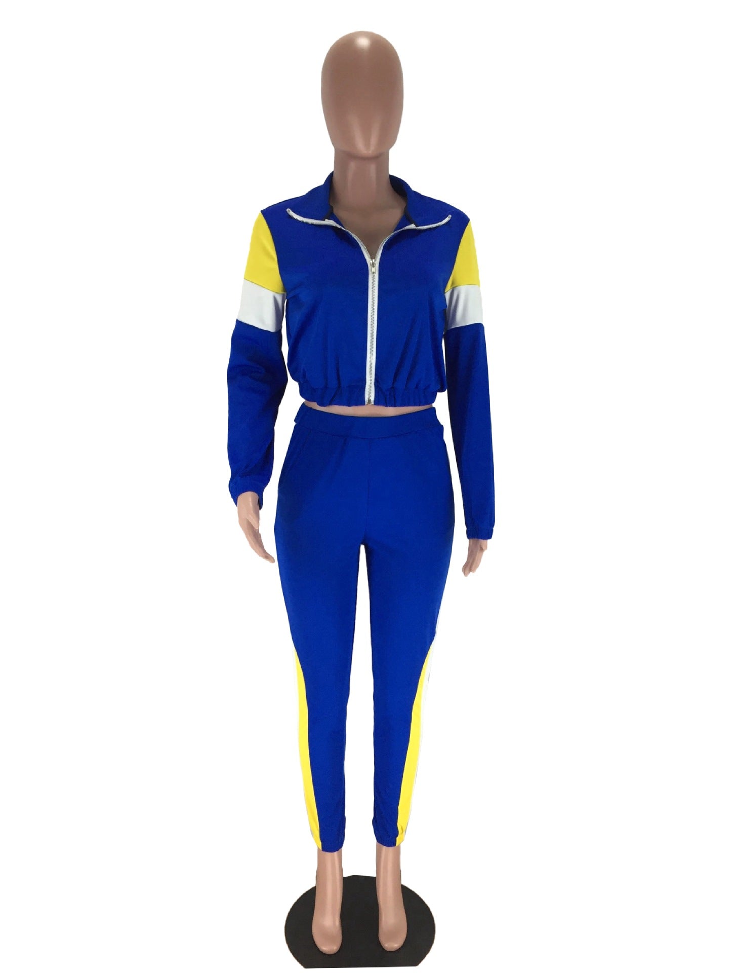 Women's Patchwork Sport Contrast Casual Tracksuit Two Piece Set 33