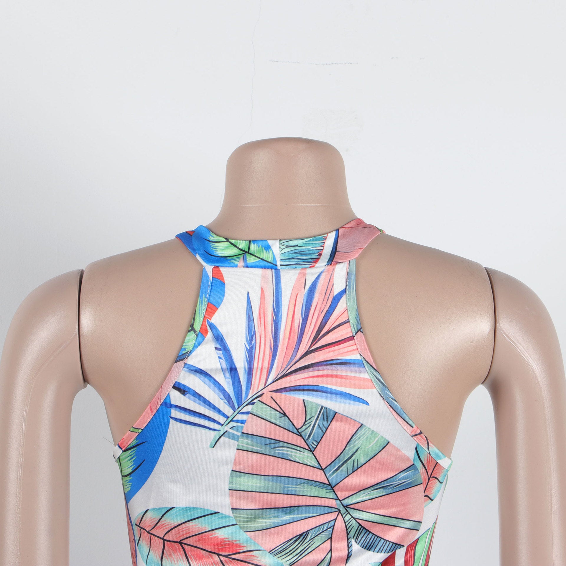 Women Sexy Printed Sleeveless Cutout Round Neck Bodycon Dress 16