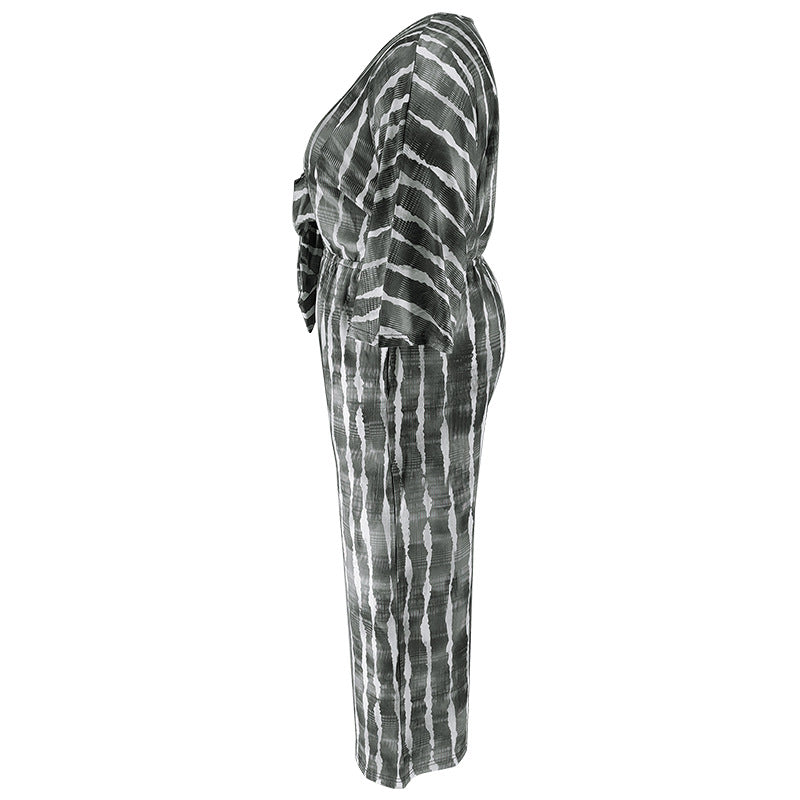 Plus Size Women Lace-Up Half-Sleeve Jumpsuit 12