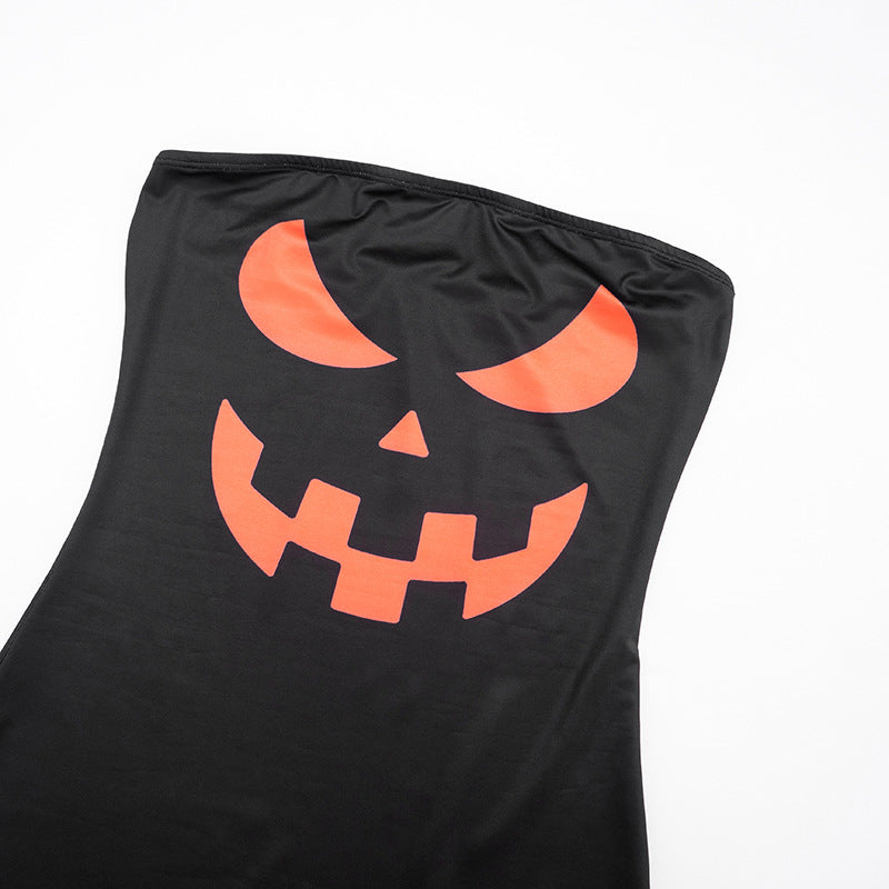 Women's Autumn Strapless Halloween Print Tight-Fitting Mini Bodycon Dress 21