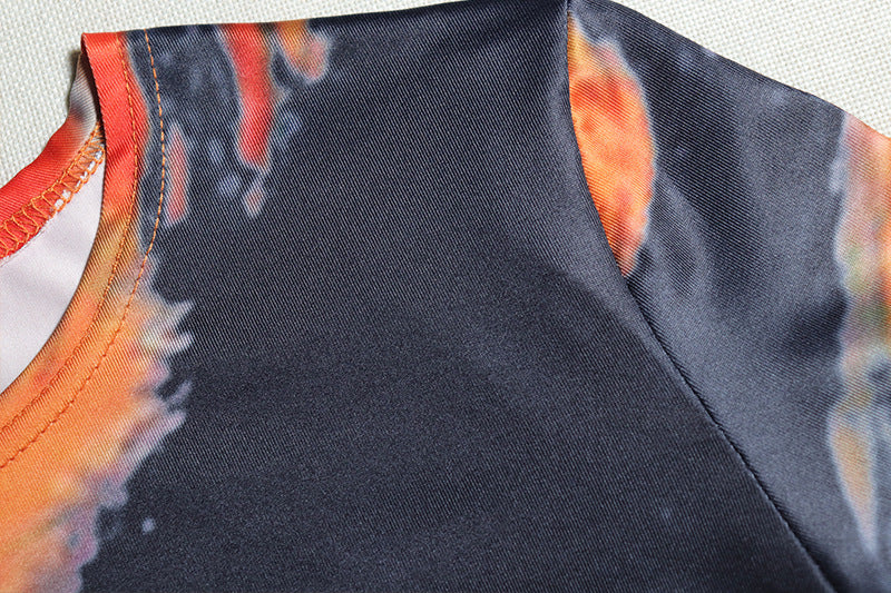 Women's Fashion Printed Round Neck Short Sleeve Street Casual Long Dress 11