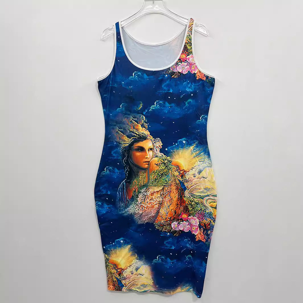 Women's Printed Slim Sleeveless Round Neck Dress 3