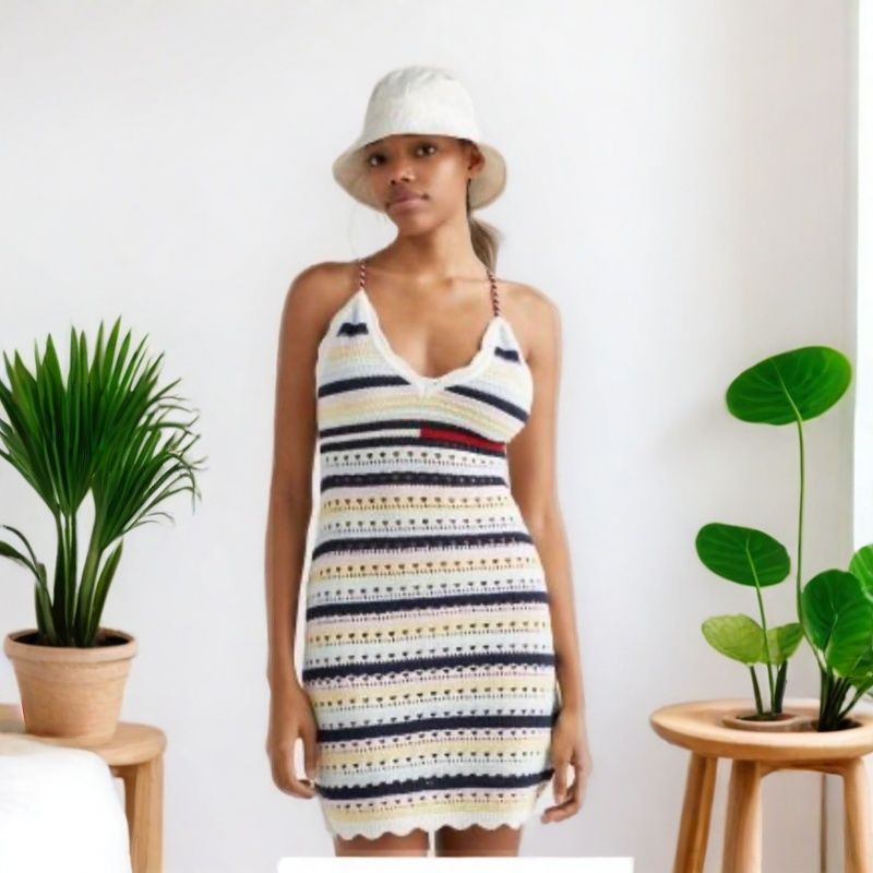 Women Striped Knitting Sleeveless Suspender Dress