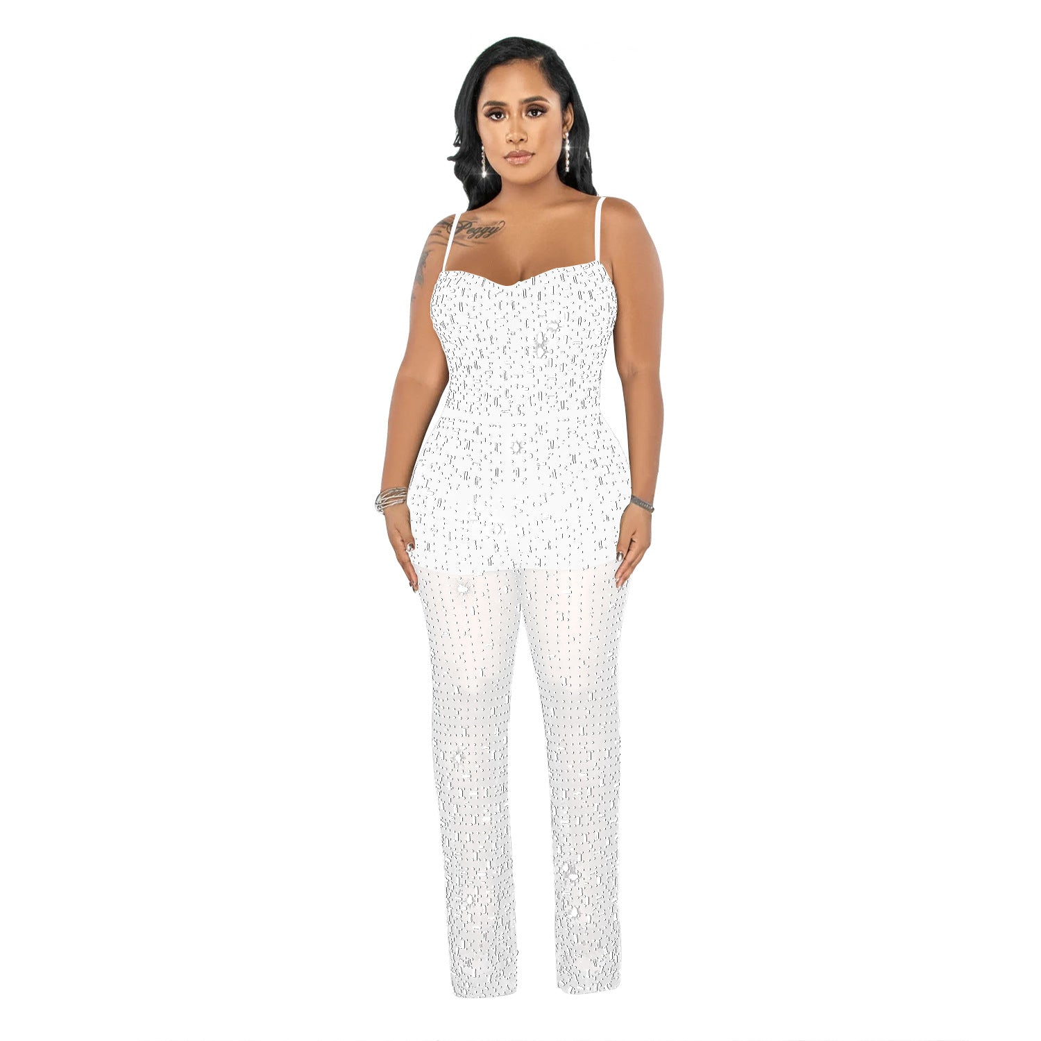 Ladies' Fashion Beaded Mesh Sleeveless Jumpsuit 10