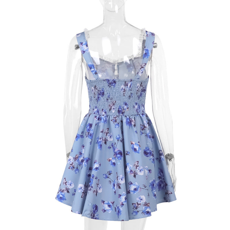 Women Floral Spring Sexy V-Neck Suspender Dress 8