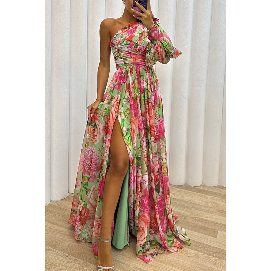 Autumn and Winter Loose Multicolor Slash Shoulder Slit Loose party Dress 5