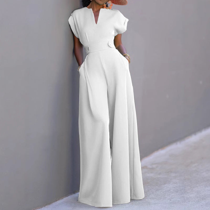 Women casual solid wide-leg jumpsuit 3