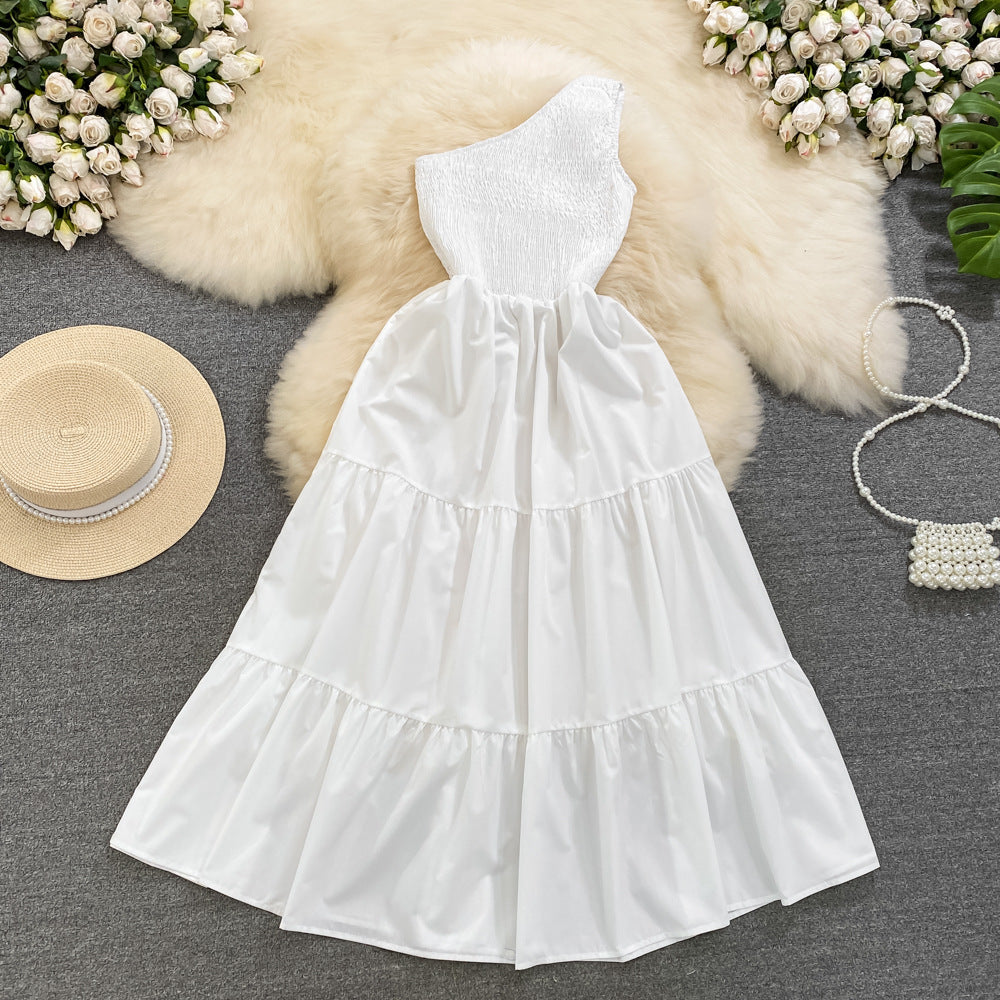 Retro Chic Sleeveless Slash Shoulder Slim Waist Slim Fit Beach Holidays A-Line Long Dress 12