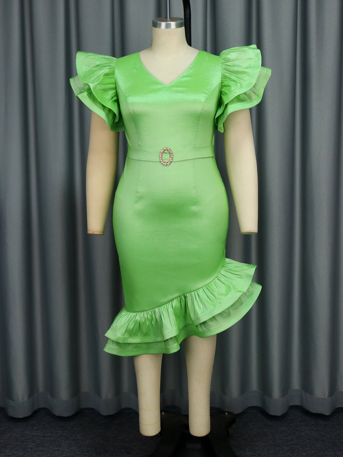 Women V-neck Ruffle Party Dress