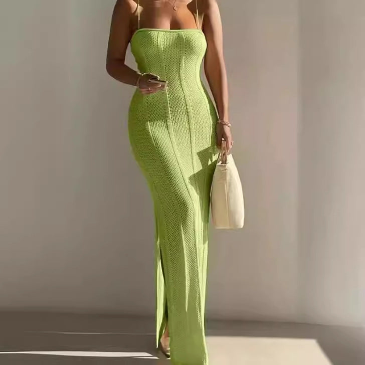 Women's Sexy Strap Knit Slim Long Dress 7
