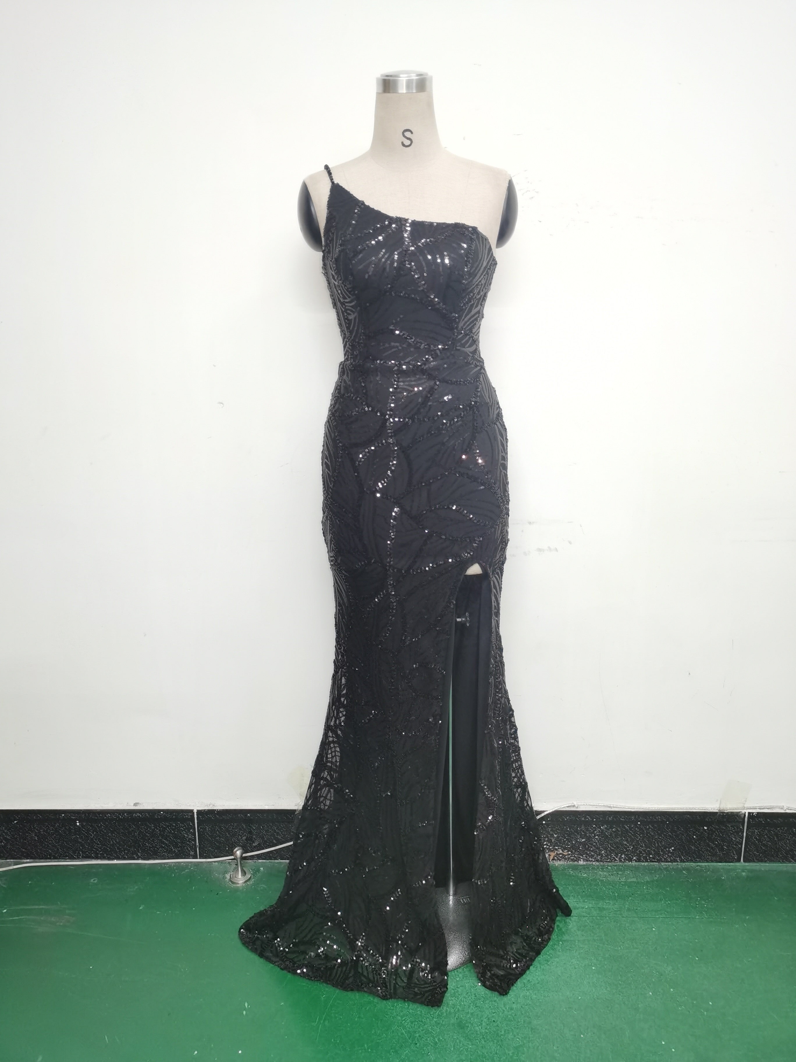 Women One Shoulder Beaded Geometric Sequin Formal Party Prom Wedding Evening Dress 33