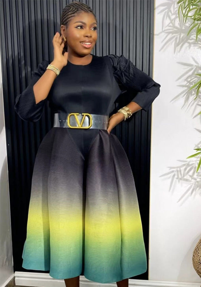 spring and summer women's fashion gradient loose Plus Size elegant dress