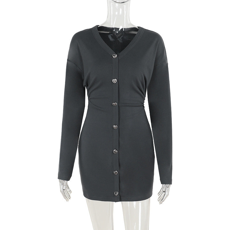 Women Sexy V Neck Knitting Long Sleeve Dress 9