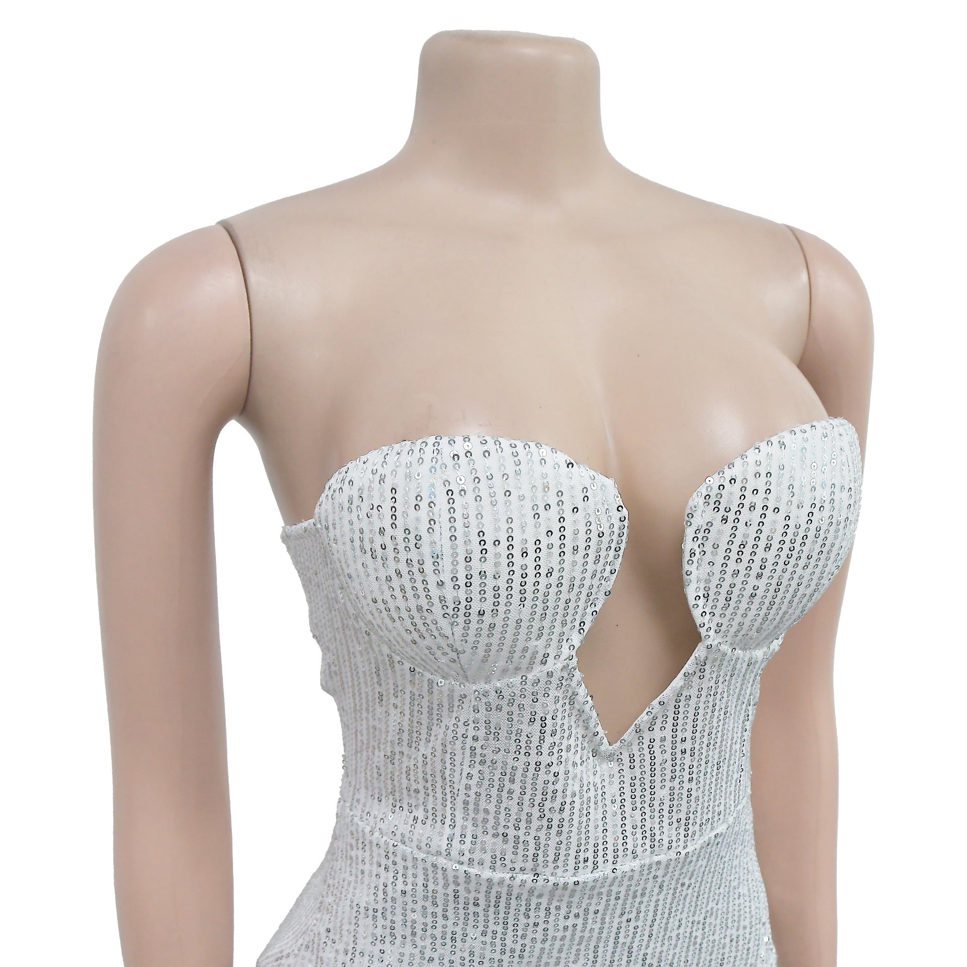 Fashion Women's Solid Color Sexy Sequin Low Back Long Dress 21