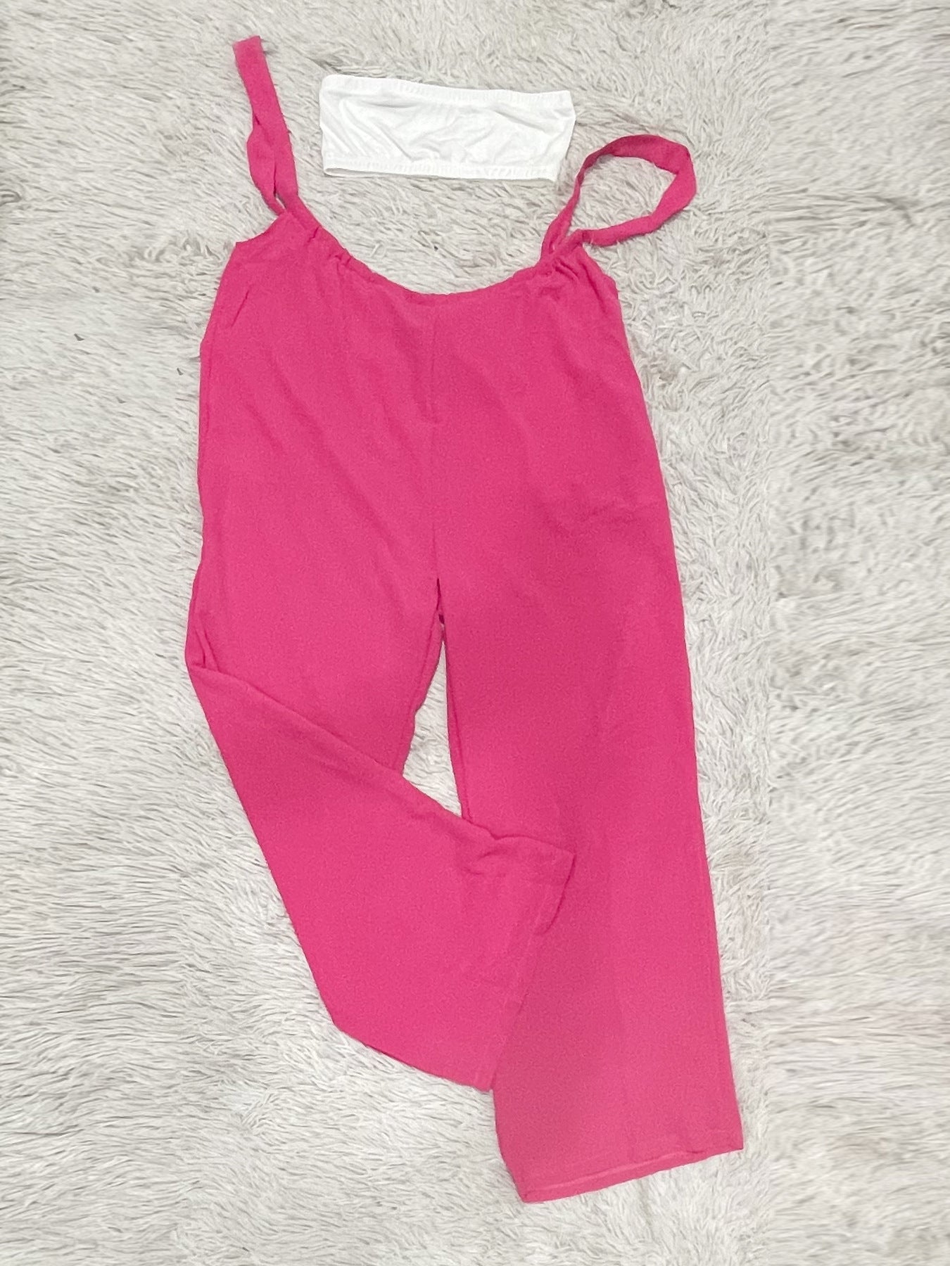 Drawstring Suspenders Wide Leg Trousers Strapless Crop Top Two-Piece Set 36