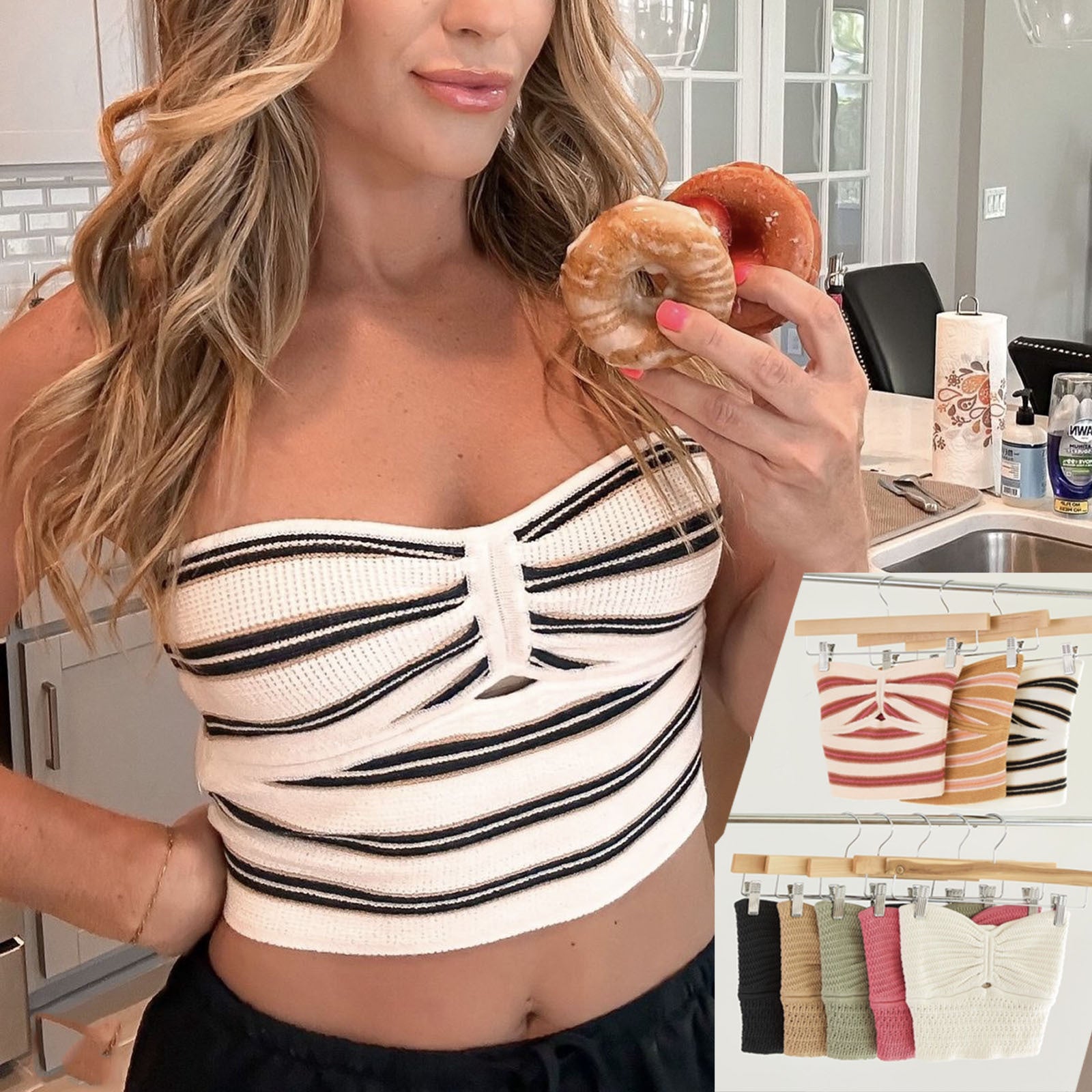 Spring Summer Women's Striped Sexy Hollow Strapless Knitting Vest 4