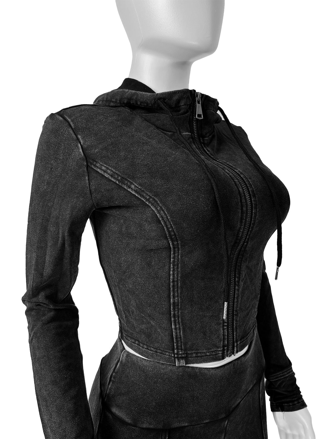 Women Washed Hooded Top and Bell Bottom PantTwo Piece Set 8