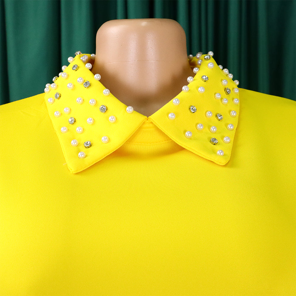 Plus Size African Women Mesh Sleeve Beaded Dress 16