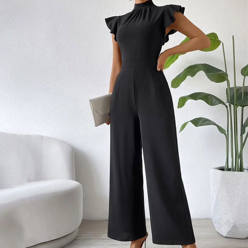 Stand Collar Ruffled Sleeveless Wide-Leg Women's Jumpsuit 4