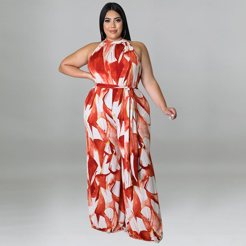 Plus Size Women Holidays Casual Print Jumpsuit 3