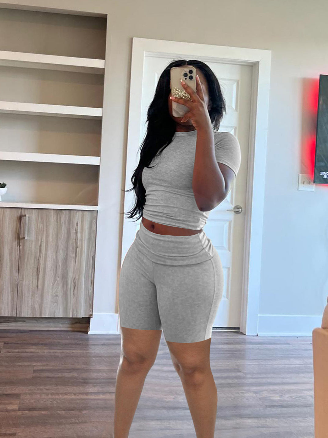 Short-Sleeve Round Neck Shorts Set Casual Summer Outfit 9